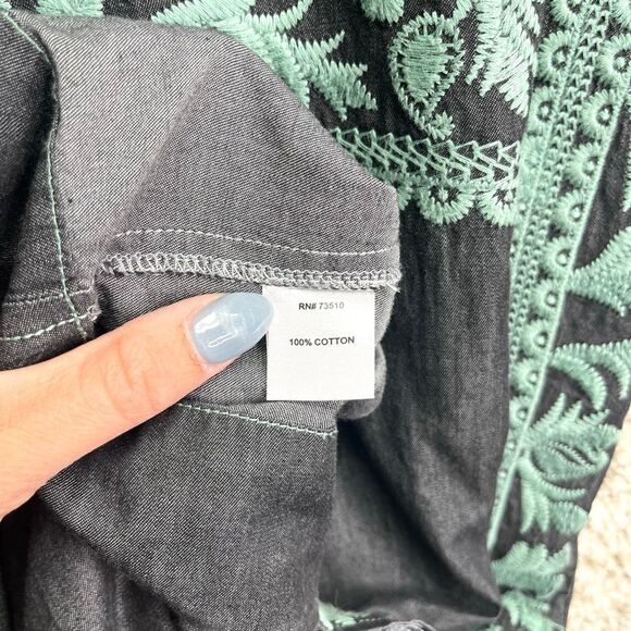 Ivy Jane Dress Women’s Small 100% Cotton Dark Gray and Teal Embroidered Short Sl - Picture 6 of 9